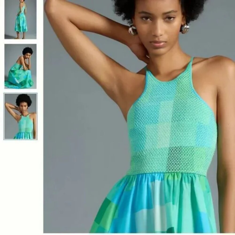 Plenty by Tracy Reese Smocked Halter A-Line Dress Size Large - Picture 3 of 14